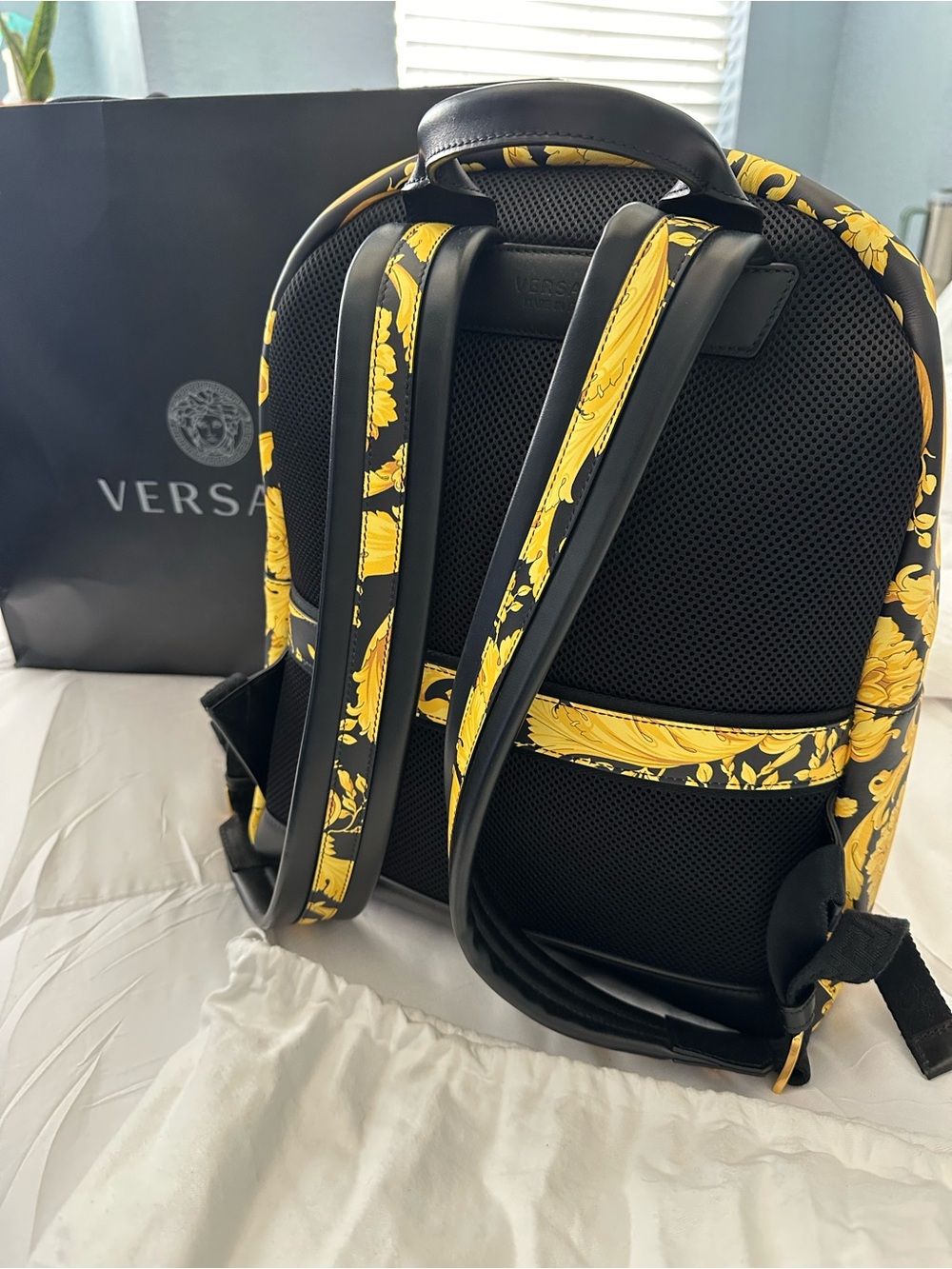 Versace Black & Yellow Baroque Print Men’s Backpack